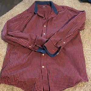 Red and navy checked dress shirt